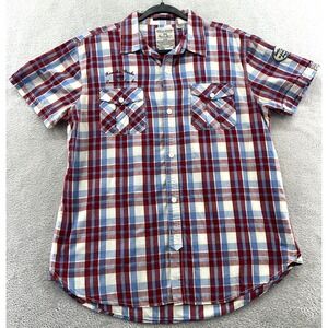 The Jean People Shirt Mens Sz Large Multicolor Plaid Button Down Short Slv Biker